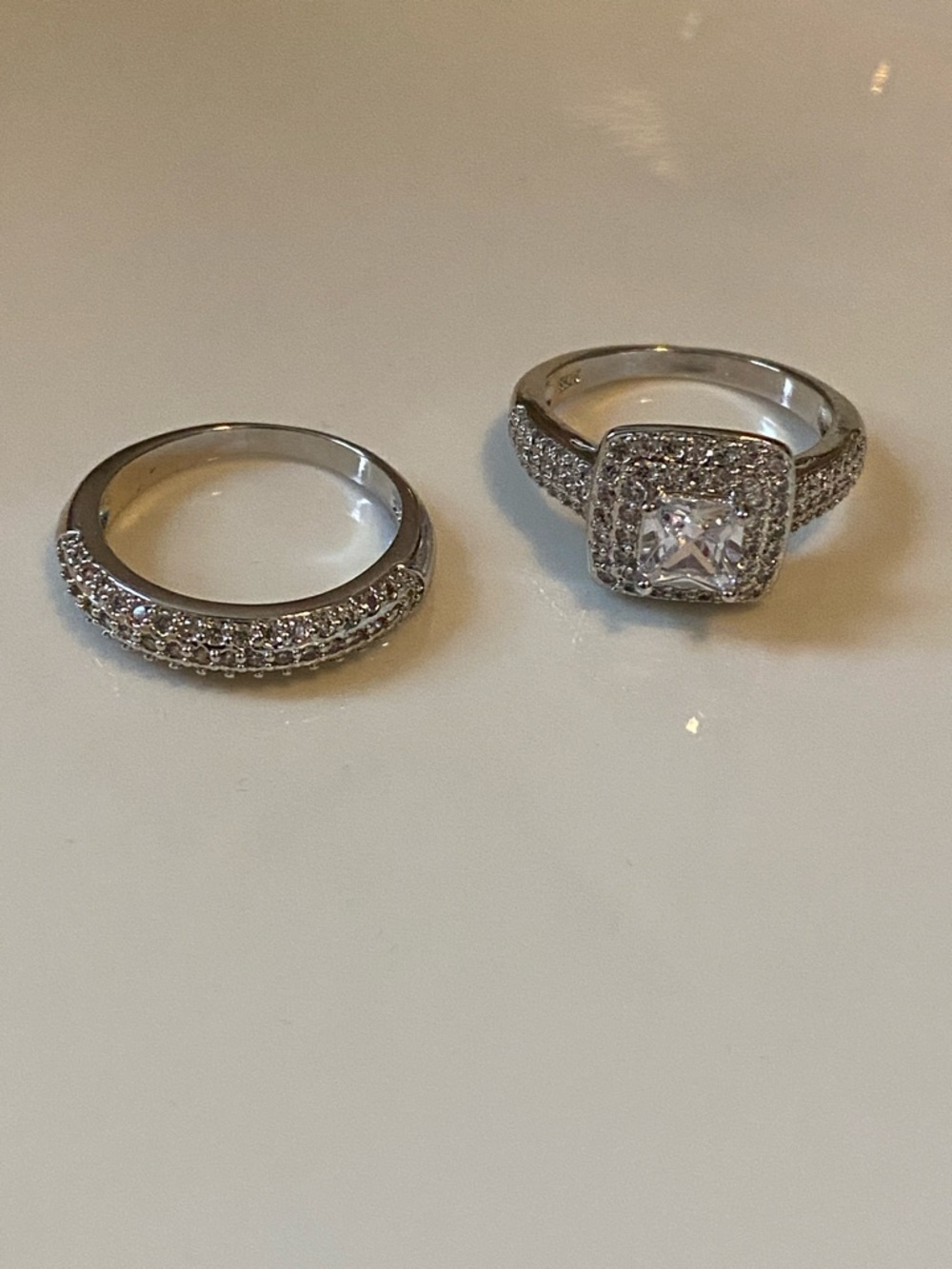 Sterling Silver Cubic Zirconia Halo Engagement Ring Set